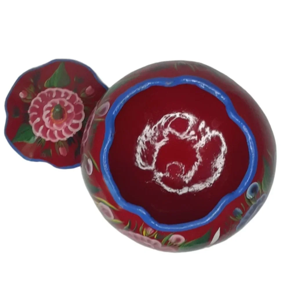 Hand painted Floral Gourd Trinket Jewelry Box with Lid